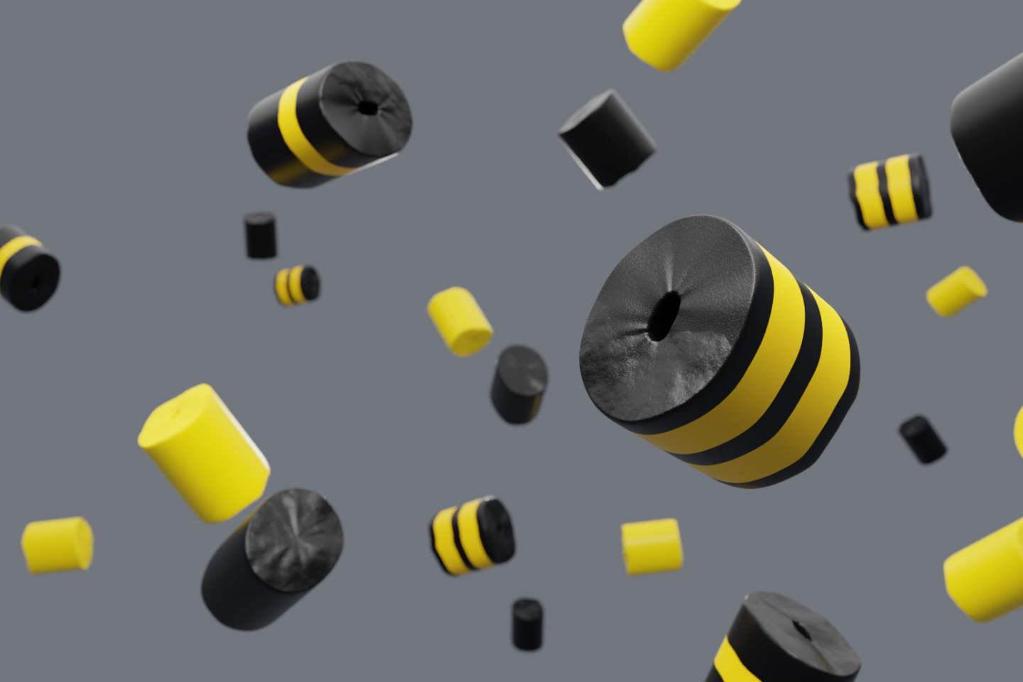 Plastic granules in funny black yellow stripes